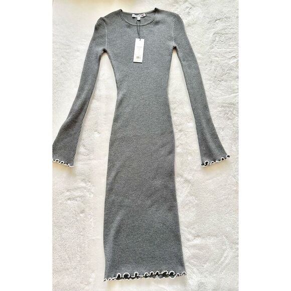Elizabeth and James DK HTR GREY /ALABASTER GREY ribbed sweater dress with white - Picture 2 of 8
